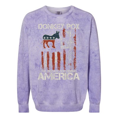 Funny Biden Donkey Pox The Disease Destroying America Back Colorblast Crewneck Sweatshirt