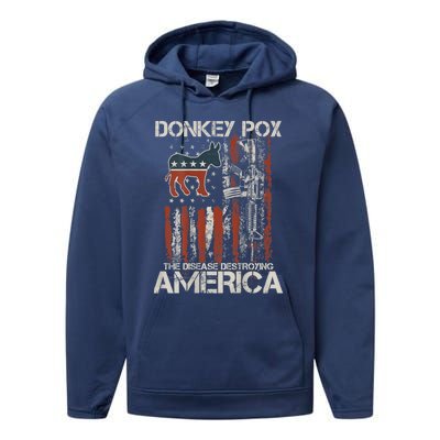 Funny Biden Donkey Pox The Disease Destroying America Back Performance Fleece Hoodie