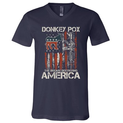 Funny Biden Donkey Pox The Disease Destroying America Back V-Neck T-Shirt