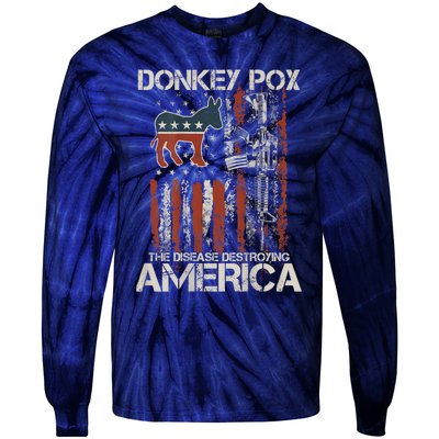 Funny Biden Donkey Pox The Disease Destroying America Back Tie-Dye Long Sleeve Shirt