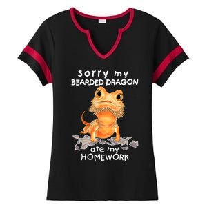 Funny Bearded Dragon Cute Lizard Beardie Ate My Homework Gift Ladies Halftime Notch Neck Tee