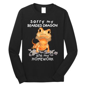 Funny Bearded Dragon Cute Lizard Beardie Ate My Homework Gift Long Sleeve Shirt