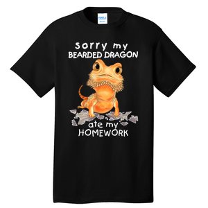 Funny Bearded Dragon Cute Lizard Beardie Ate My Homework Gift Tall T-Shirt