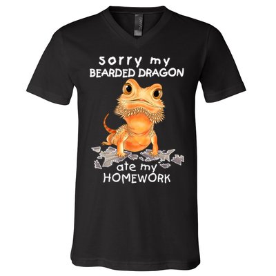 Funny Bearded Dragon Cute Lizard Beardie Ate My Homework Gift V-Neck T-Shirt