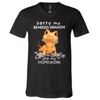 Funny Bearded Dragon Cute Lizard Beardie Ate My Homework Gift V-Neck T-Shirt