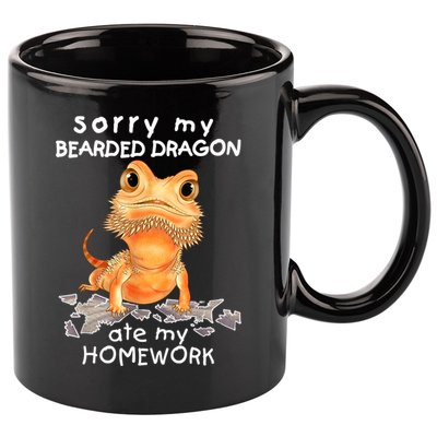 Funny Bearded Dragon Cute Lizard Beardie Ate My Homework Gift 11oz C Handle Ceramic Mug