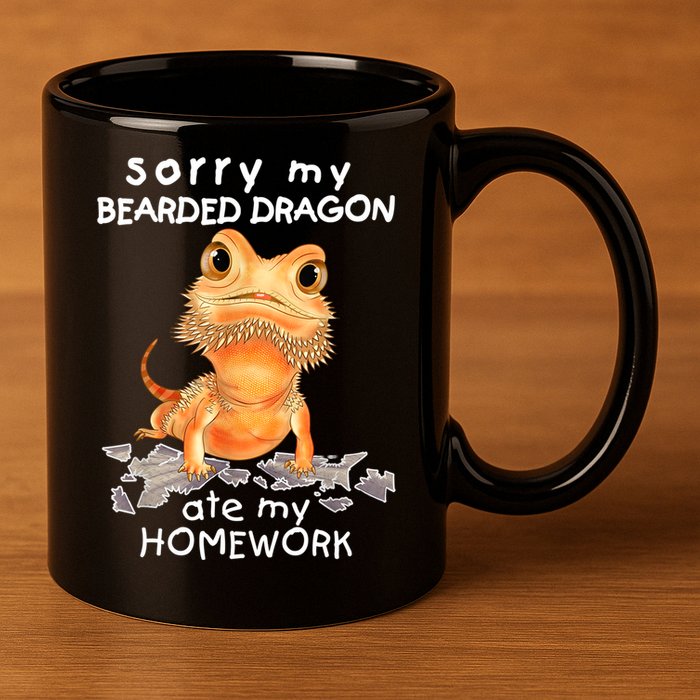 Funny Bearded Dragon Cute Lizard Beardie Ate My Homework Gift 11oz C Handle Ceramic Mug