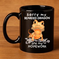 Funny Bearded Dragon Cute Lizard Beardie Ate My Homework Gift 11oz C Handle Ceramic Mug