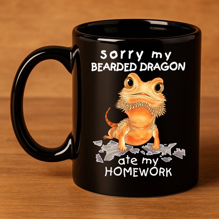 Funny Bearded Dragon Cute Lizard Beardie Ate My Homework Gift 11oz C Handle Ceramic Mug