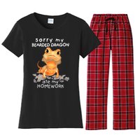 Funny Bearded Dragon Cute Lizard Beardie Ate My Homework Gift Women's Flannel Pajama Set