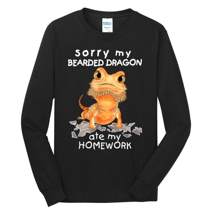 Funny Bearded Dragon Cute Lizard Beardie Ate My Homework Gift Tall Long Sleeve T-Shirt