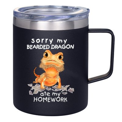 Funny Bearded Dragon Cute Lizard Beardie Ate My Homework Gift 12oz Stainless Steel Coffee Mug