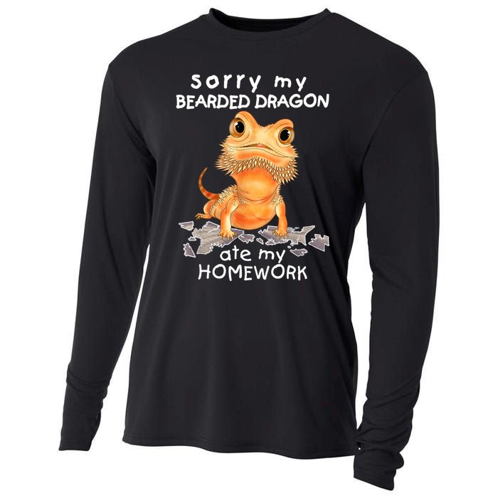 Funny Bearded Dragon Cute Lizard Beardie Ate My Homework Gift Cooling Performance Long Sleeve Crew