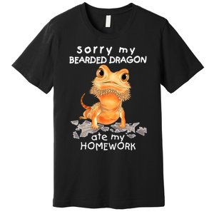 Funny Bearded Dragon Cute Lizard Beardie Ate My Homework Gift Premium T-Shirt