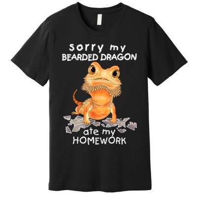 Funny Bearded Dragon Cute Lizard Beardie Ate My Homework Gift Premium T-Shirt