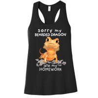 Funny Bearded Dragon Cute Lizard Beardie Ate My Homework Gift Women's Racerback Tank