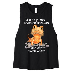 Funny Bearded Dragon Cute Lizard Beardie Ate My Homework Gift Women's Racerback Cropped Tank