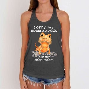 Funny Bearded Dragon Cute Lizard Beardie Ate My Homework Gift Women's Knotted Racerback Tank