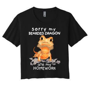 Funny Bearded Dragon Cute Lizard Beardie Ate My Homework Gift Women's Crop Top Tee