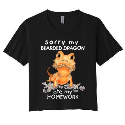 Funny Bearded Dragon Cute Lizard Beardie Ate My Homework Gift Women's Crop Top Tee