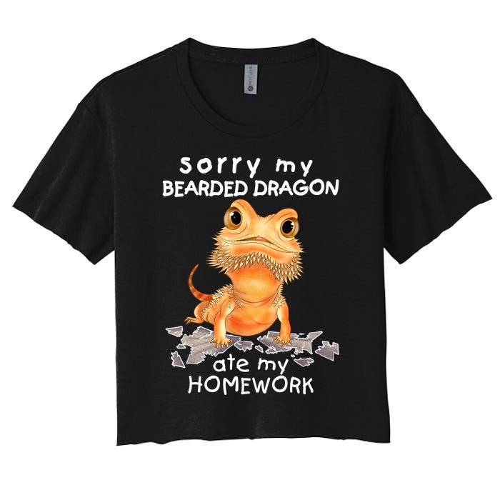 Funny Bearded Dragon Cute Lizard Beardie Ate My Homework Gift Women's Crop Top Tee