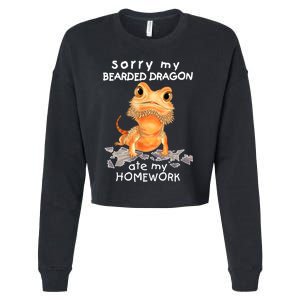 Funny Bearded Dragon Cute Lizard Beardie Ate My Homework Gift Cropped Pullover Crew