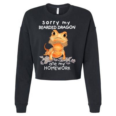 Funny Bearded Dragon Cute Lizard Beardie Ate My Homework Gift Cropped Pullover Crew
