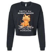 Funny Bearded Dragon Cute Lizard Beardie Ate My Homework Gift Cropped Pullover Crew