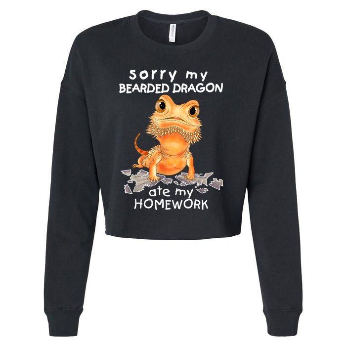 Funny Bearded Dragon Cute Lizard Beardie Ate My Homework Gift Cropped Pullover Crew