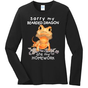 Funny Bearded Dragon Cute Lizard Beardie Ate My Homework Gift Ladies Long Sleeve Shirt