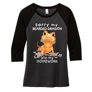 Funny Bearded Dragon Cute Lizard Beardie Ate My Homework Gift Women's Tri-Blend 3/4-Sleeve Raglan Shirt