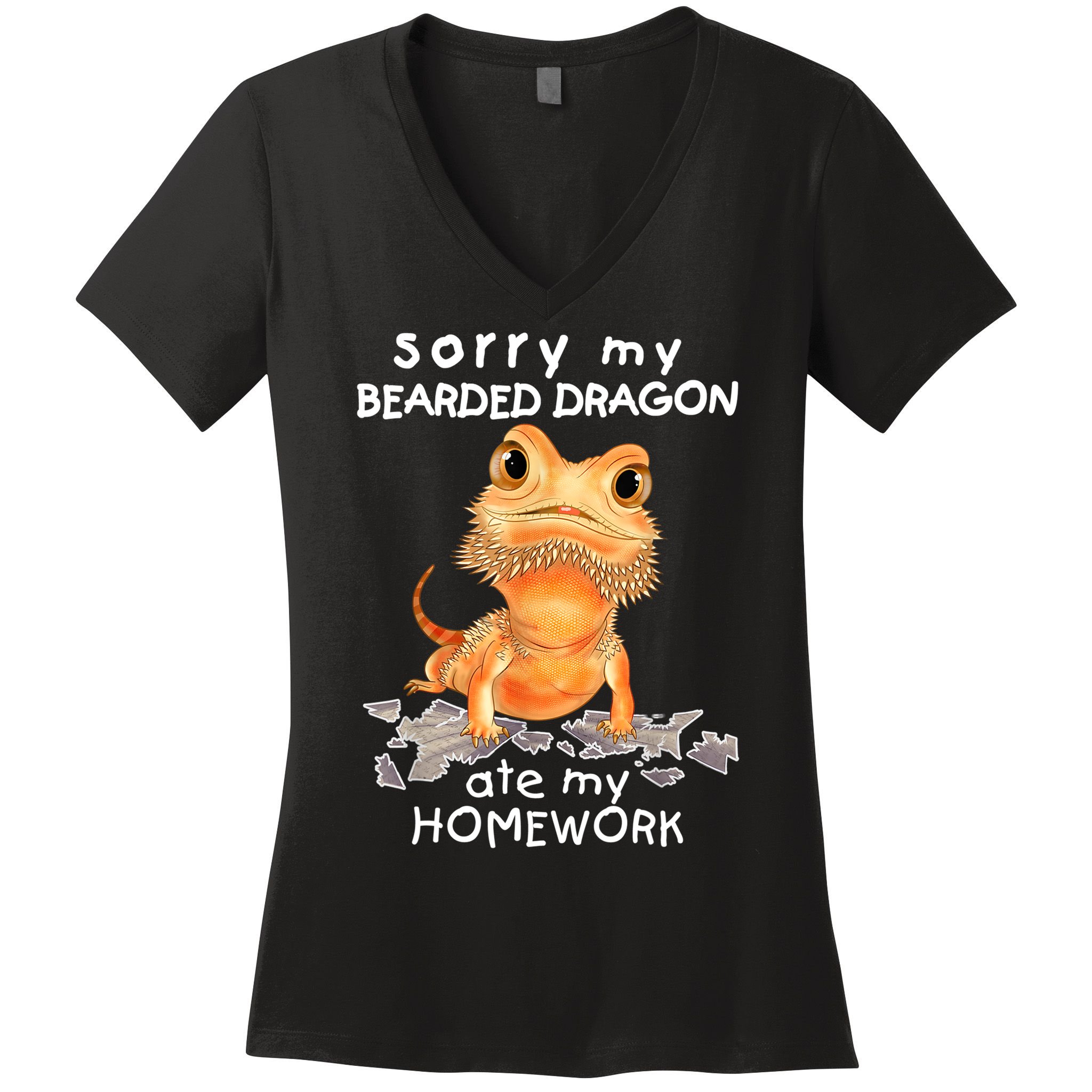 Funny Bearded Dragon Cute Lizard Beardie Ate My Homework Gift Women's V-Neck T-Shirt