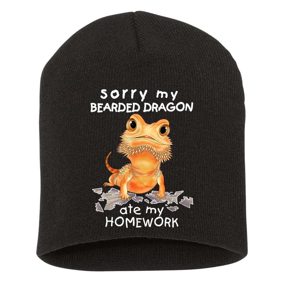 Funny Bearded Dragon Cute Lizard Beardie Ate My Homework Gift Short Acrylic Beanie