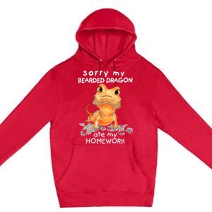 Funny Bearded Dragon Cute Lizard Beardie Ate My Homework Gift Premium Pullover Hoodie