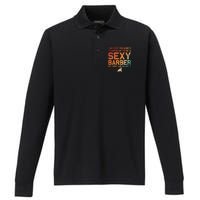 Funny Barber Dad Barbershop Hairdresser Hairstylist Performance Long Sleeve Polo