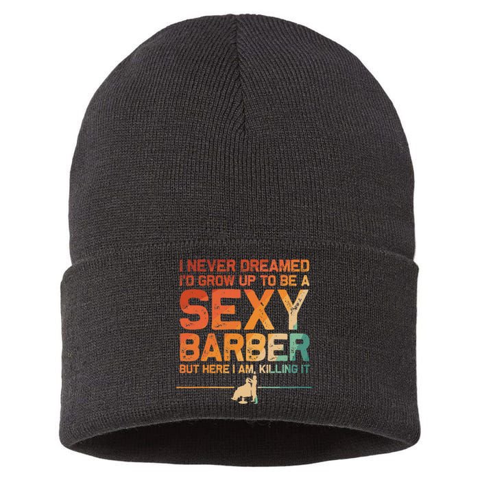 Funny Barber Dad Barbershop Hairdresser Hairstylist Sustainable Knit Beanie