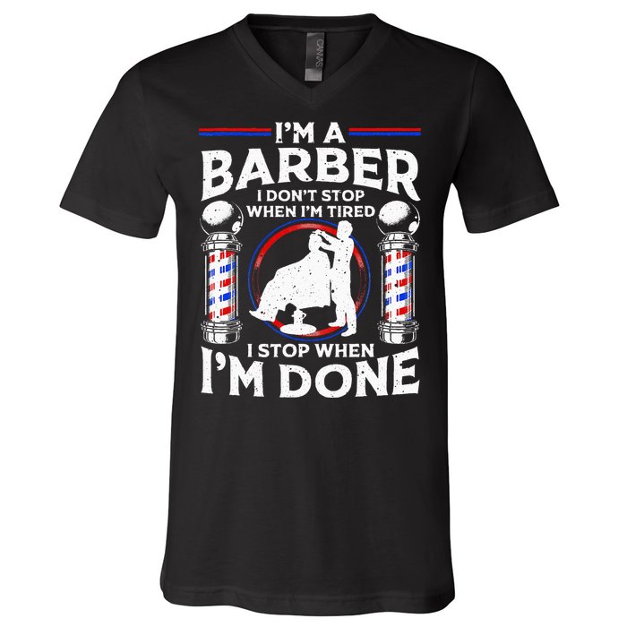 Funny Barber Designs For Dad Hairstyling Humor Quote V-Neck T-Shirt