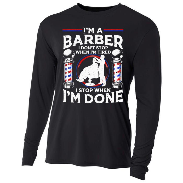 Funny Barber Designs For Dad Hairstyling Humor Quote Cooling Performance Long Sleeve Crew