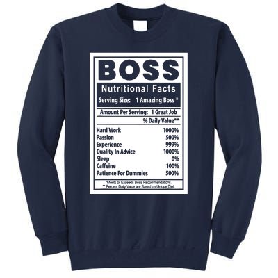 Funny Bosss Day Nutritional Facts Employee Appreciation Tall Sweatshirt