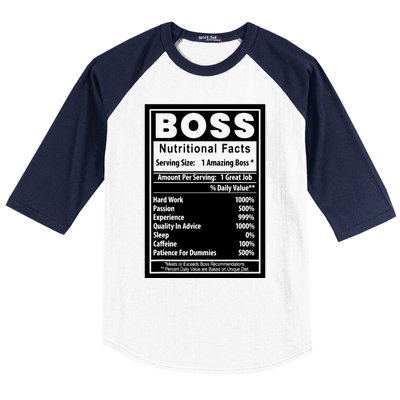 Funny Bosss Day Nutritional Facts Employee Appreciation Baseball Sleeve Shirt