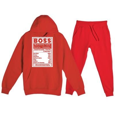 Funny Bosss Day Nutritional Facts Employee Appreciation Premium Hooded Sweatsuit Set