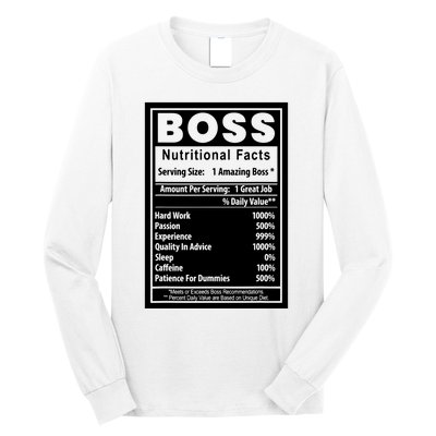 Funny Bosss Day Nutritional Facts Employee Appreciation Long Sleeve Shirt