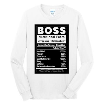 Funny Bosss Day Nutritional Facts Employee Appreciation Tall Long Sleeve T-Shirt