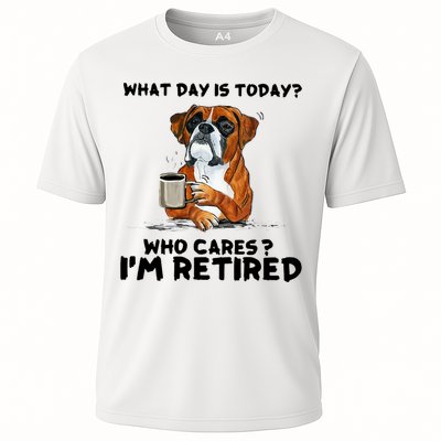 Funny Boxer Dog What Day Is Today Who Care I'm Retired Performance Shirt