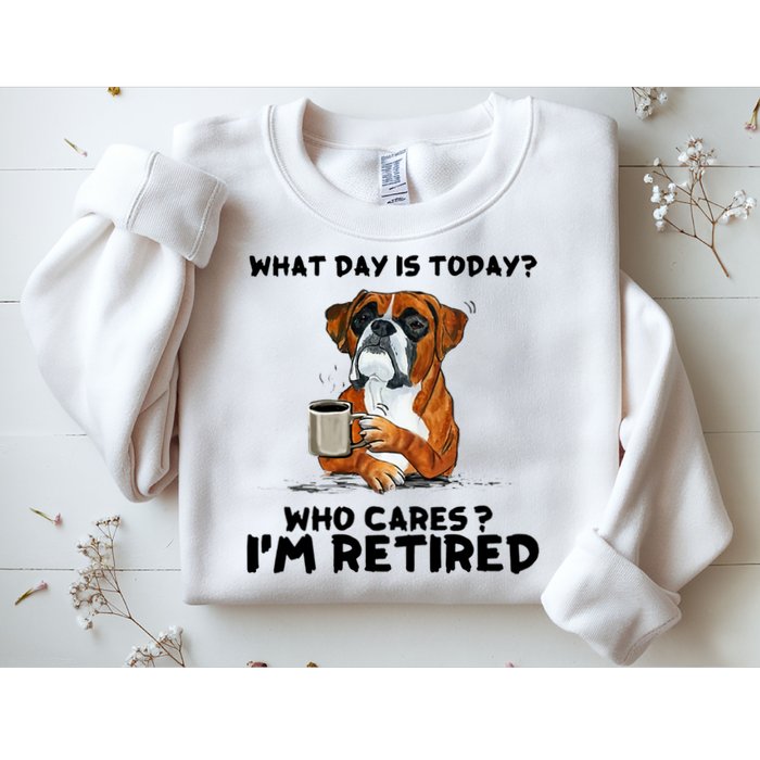 Funny Boxer Dog What Day Is Today Who Care I'm Retired Sweatshirt