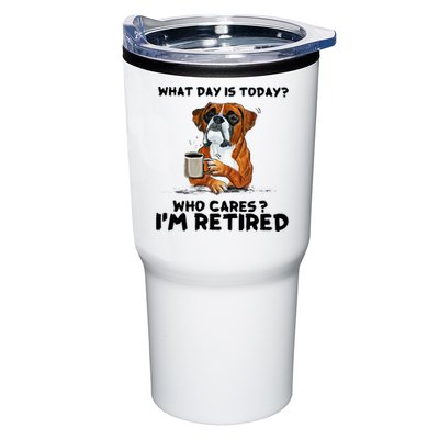 Funny Boxer Dog What Day Is Today Who Care I'm Retired Tumbler