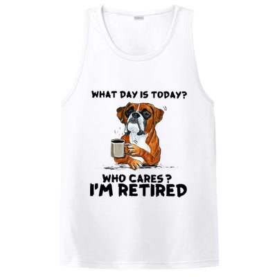 Funny Boxer Dog What Day Is Today Who Care I'm Retired PosiCharge Competitor Tank