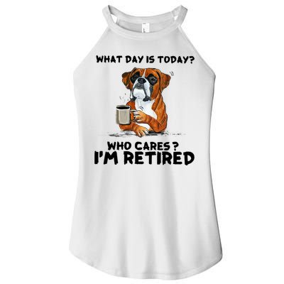 Funny Boxer Dog What Day Is Today Who Care I'm Retired Women's Perfect Tri Rocker Tank