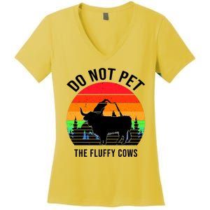 Funny Bison Do Not Pet The Fluffy Cows Women's V-Neck T-Shirt