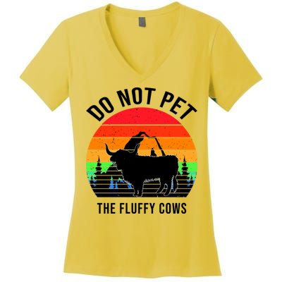 Funny Bison Do Not Pet The Fluffy Cows Women's V-Neck T-Shirt